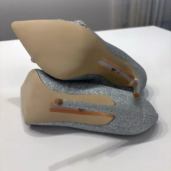 Sam Edelman Deela Embellished High Heel Silver Glitter Pointed Toe Pumps Sz 7.5‎ - Picture 8 of 10